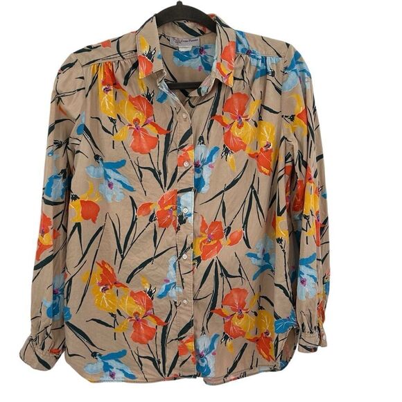 Vintage floral orange turquoise button up blouse.  Size small - Picture 1 of 3